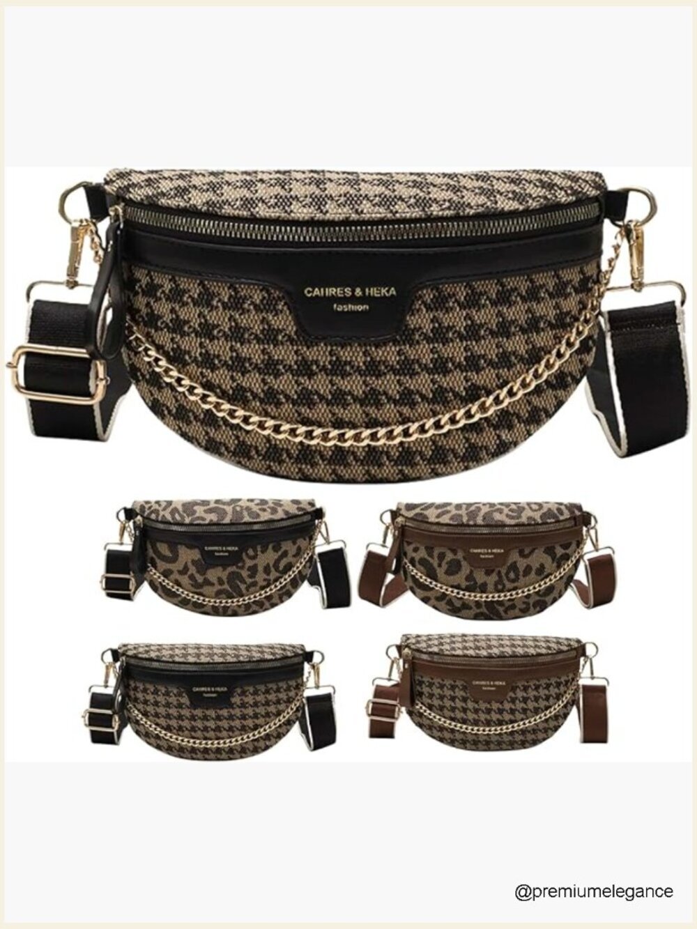 Trendy Houndstooth Crossbody Sling Bag Adjustable Strap Casual